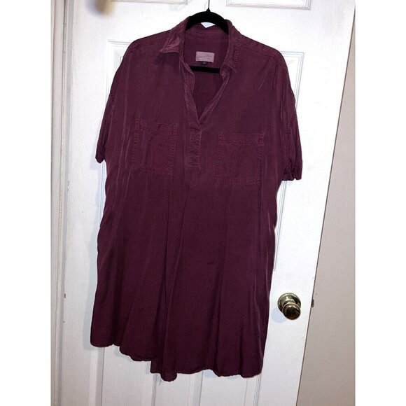UNIVERSAL THREAD Burgundy Lyocell Short Sleeve V-Neck Shirt Dress Sz XL - Picture 2 of 13